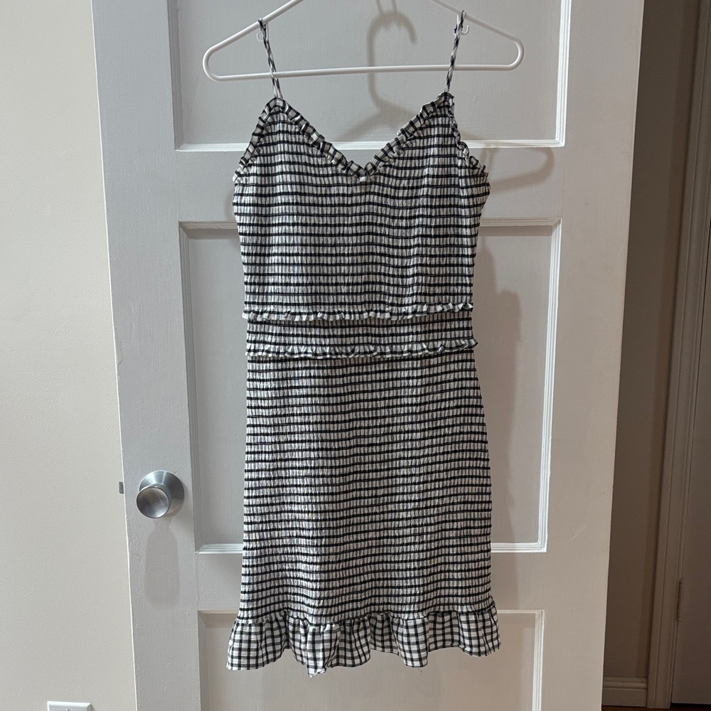 Skies Are Blue Black & White Checked Spaghetti-Strap Mini Dress